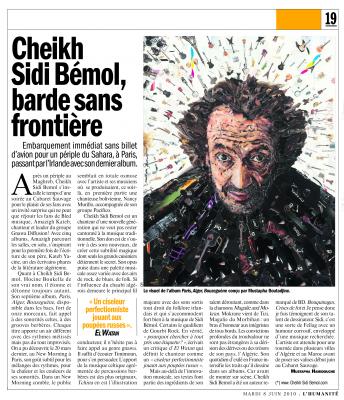 Article Humanité: Cheikh Sidi Bémol, barde sans frontière