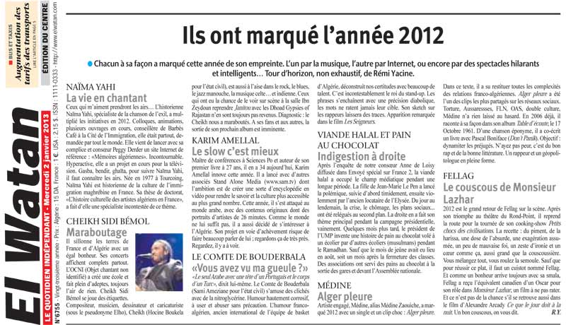 El Watan 3 janvier 2013